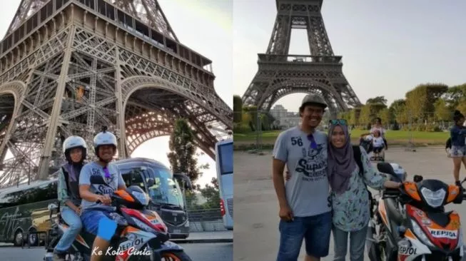 Pasutri keliling negara pakai sepeda motor. (Foto: Tiktok/@Kapcaipackers)