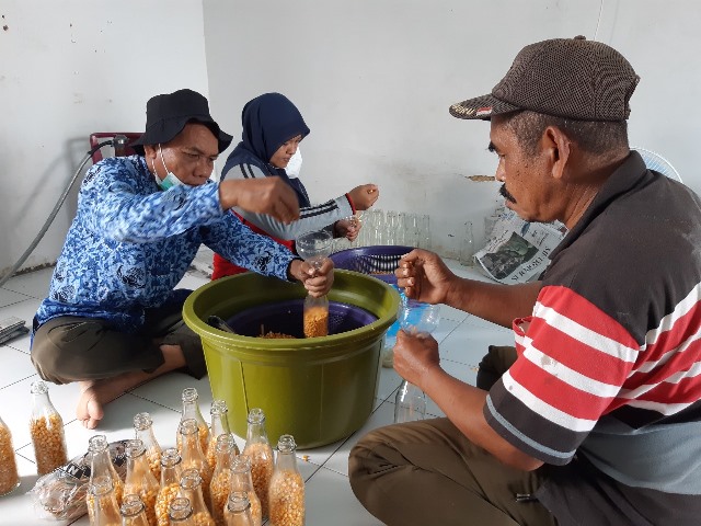 Materi disampaikan langsung tenaga profesional bidang budidaya jamur tiram, Misru Siswanto dari PT. Guna Mesin Sejahtera, Bogor, Jawa Barat. (Foto: Tim Ekspos SMK PP Negeri Banjarbaru)