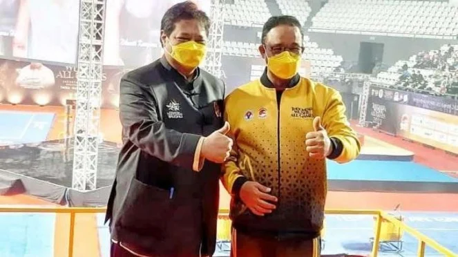 Ketua Umum Golkar Airlangga Hartarto dan Gubernur DKI Jakarta Anies Baswedan. (Foto: Dok. Katajari.com)
