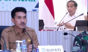 Bupati Banjar H Saidi Mansyur video conference dengan Presiden Jokowi, Senin (7/2/2022). (Foto: Kominfo Kabupaten Banjar)
