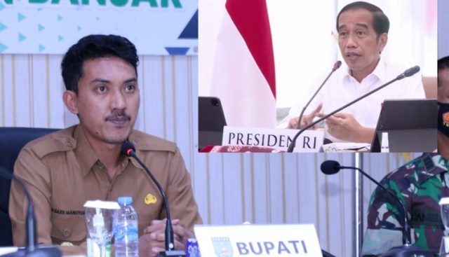 Bupati Banjar H Saidi Mansyur video conference dengan Presiden Jokowi, Senin (7/2/2022). (Foto: Kominfo Kabupaten Banjar)