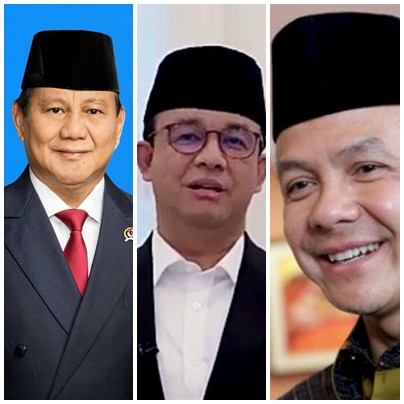 Kolase foto Prabowo Subianto, Anies Bswedan, Ganjar Pranowo. (Foto: Dok. Katajari.com)