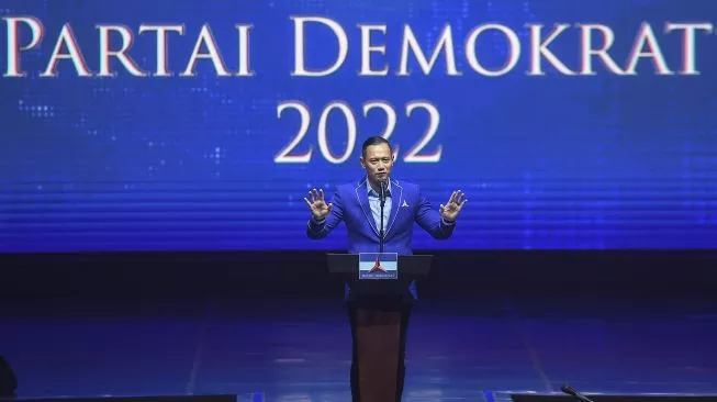 Ketua Umum Partai Demokrat Agus Harimurti Yudhoyono (AHY) menutup Rapimnas Demokrat, Kamis (15/9/2022) di Jakarta. (Foto: Antara)