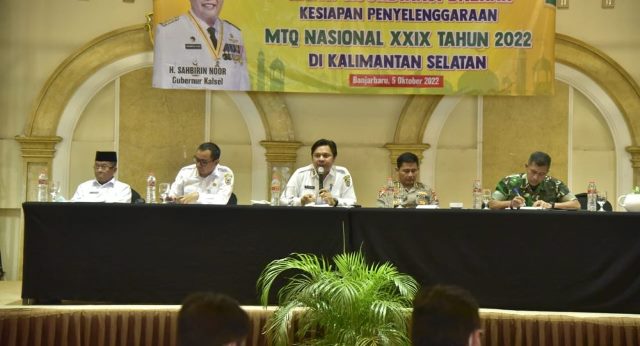 Rapat Koordinasi Daerah (Rakorda) Penyelenggaraan MTQ Nasional XXIX Tahun 2022 di Aula Grand Daffam Q-Hotel Banjarbaru Provinsi Kalimantan Selatan pada Selasa (5/10/2022) siang. (Foto: Adpim Setdaprov Kalsel)