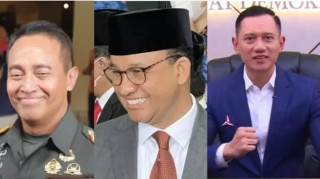 Andika Perkasa, Bakal capres Nasdem Anies Baswedan, dan Ketum Demokrat Agus Harimurti Yudhoyono (AHY). (Foto: Katajari.com)