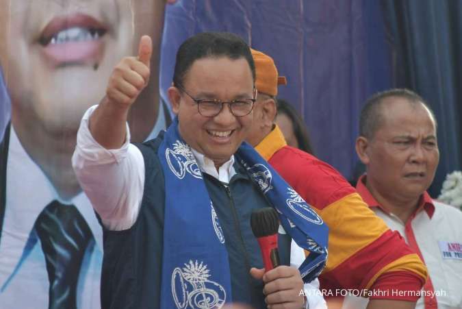 Anies Baswedan (tengah) menyampaikan pidato kebangsaan di Tarumajaya, Kabupaten Bekasi. (Foto: Antara)