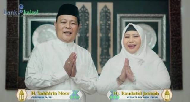 Gubernur Sahbirin Noor dan Ketua Tim Penggerak PKK Provinsi Kalimantan Selatan (Kalsel) Hj Raudatul Jannah menyampaikan ucapan Selamat Idulfitri 1444 Hijriah kepada seluruh masyarakat Kalsel. (Foto: Adpim Setdaprov Kalsel/Katajari.com)