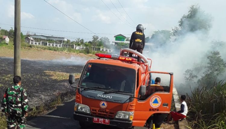 Badan Penanggulangan Bencana Daerah (BPBD) Kabupaten Banjar lakukan penanganan pada kebakaran hutan dan lahan (Karhutla) yang terjadi di Desa Penjambuan, Kecamatan Sungai Tabuk, Senin (21/8/2023) siang. (Foto: Kominfo Kabupaten Banjar/Katajari.com)