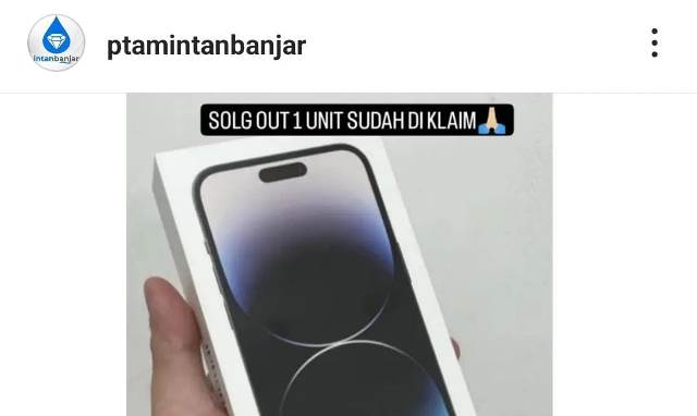 Peretasan yang ditengarai dilakukan oleh hacker menimpa akun Instagram PT Air Minum Intan Banjar (Perseroda). (Foto: PT Air Minum Intan Banjar/Koranbanjar.net)