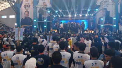 Ketua Umum DPP Nasdem berorasi kampanye di Provinsi Kalimantan Selatan, Rabu (24/1/2024) di GOR Rudy Resnawan Kota Banjarbaru. (Foto: Katajari.com)