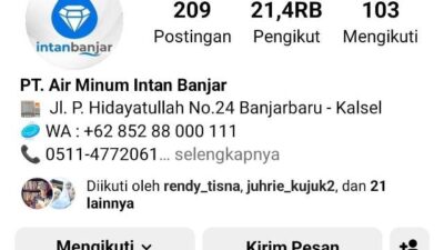 Hore! Akun Instagram PT Air Minum Intan Banjar Aktif Lagi