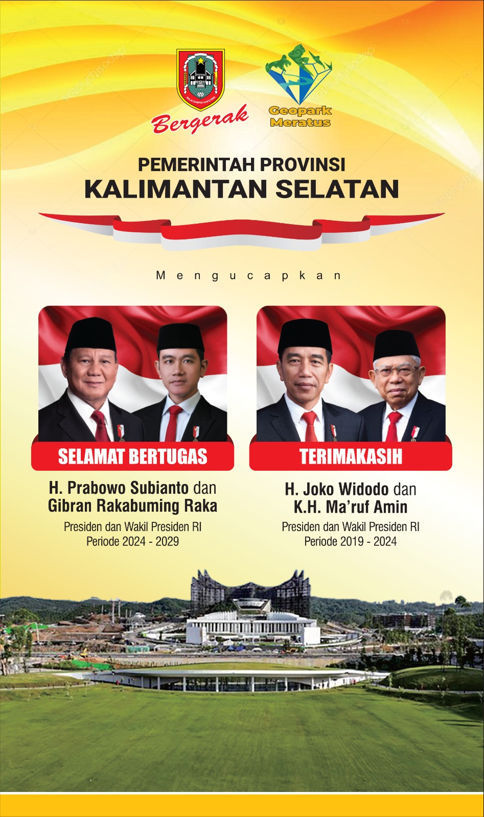 Pemerintah Provinsi Kalimantan Selatan Mengucapkan Selamat Bertugas H Prabowo Subianto dan Gibran Rakabuming Raka