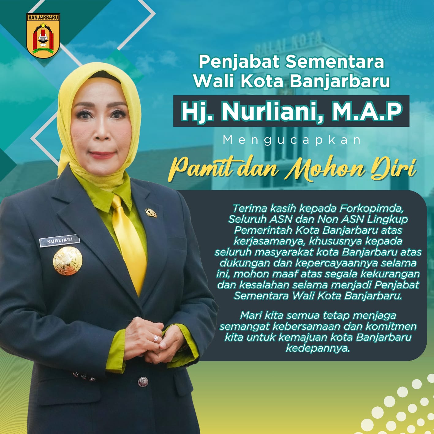 Penjabat Sementara Wali Kota Banjarbaru Hj Nurliani