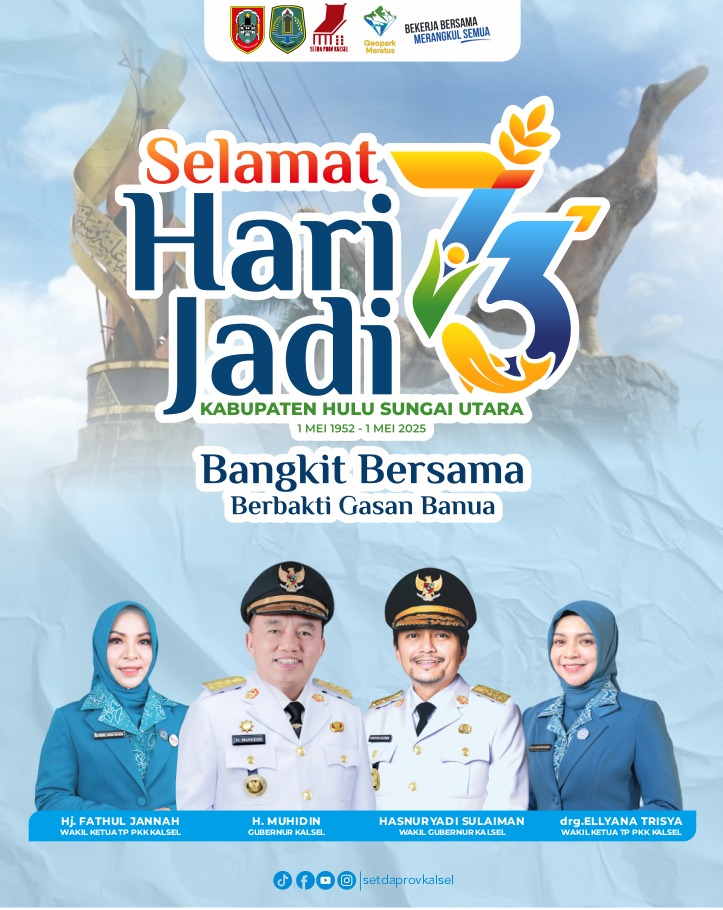 Pemprov Kalsel Selamat Hari Jadi ke-73 Kabupaten Hulu Sungai Utara 1 Mei 2025